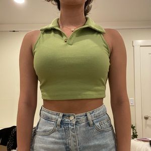 Green collared shein top